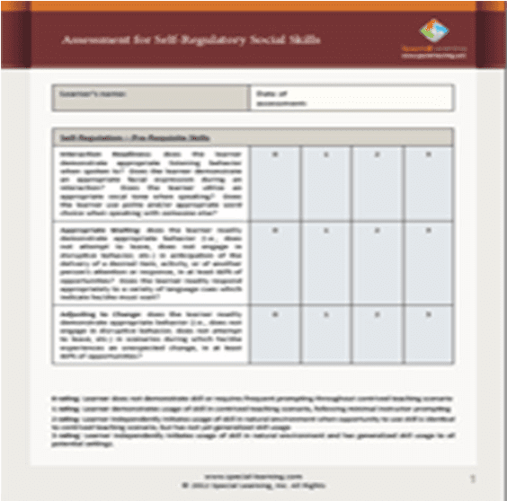 Assessment for Self Regulatory Social Skills